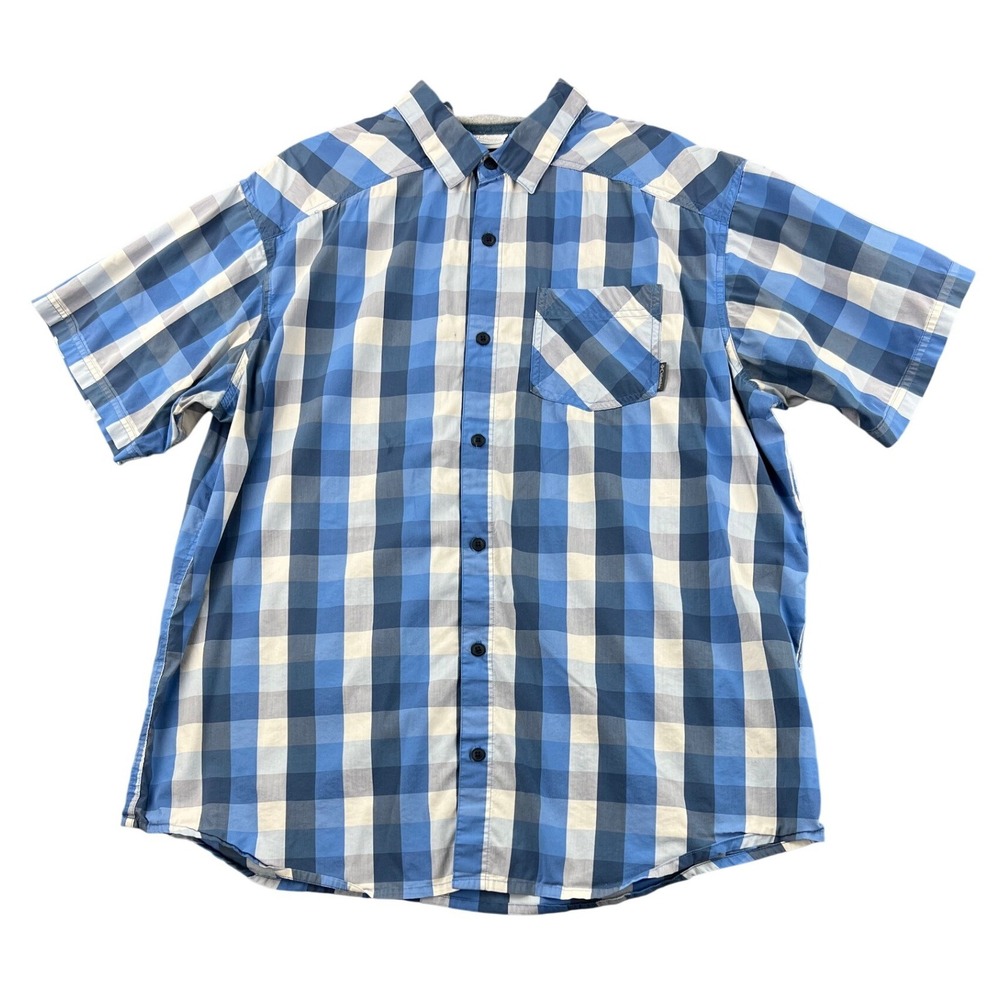 Columbia Mens Omni-Wick Plaid Button Down Shirt XL Blue White Short Sleeve 3138
